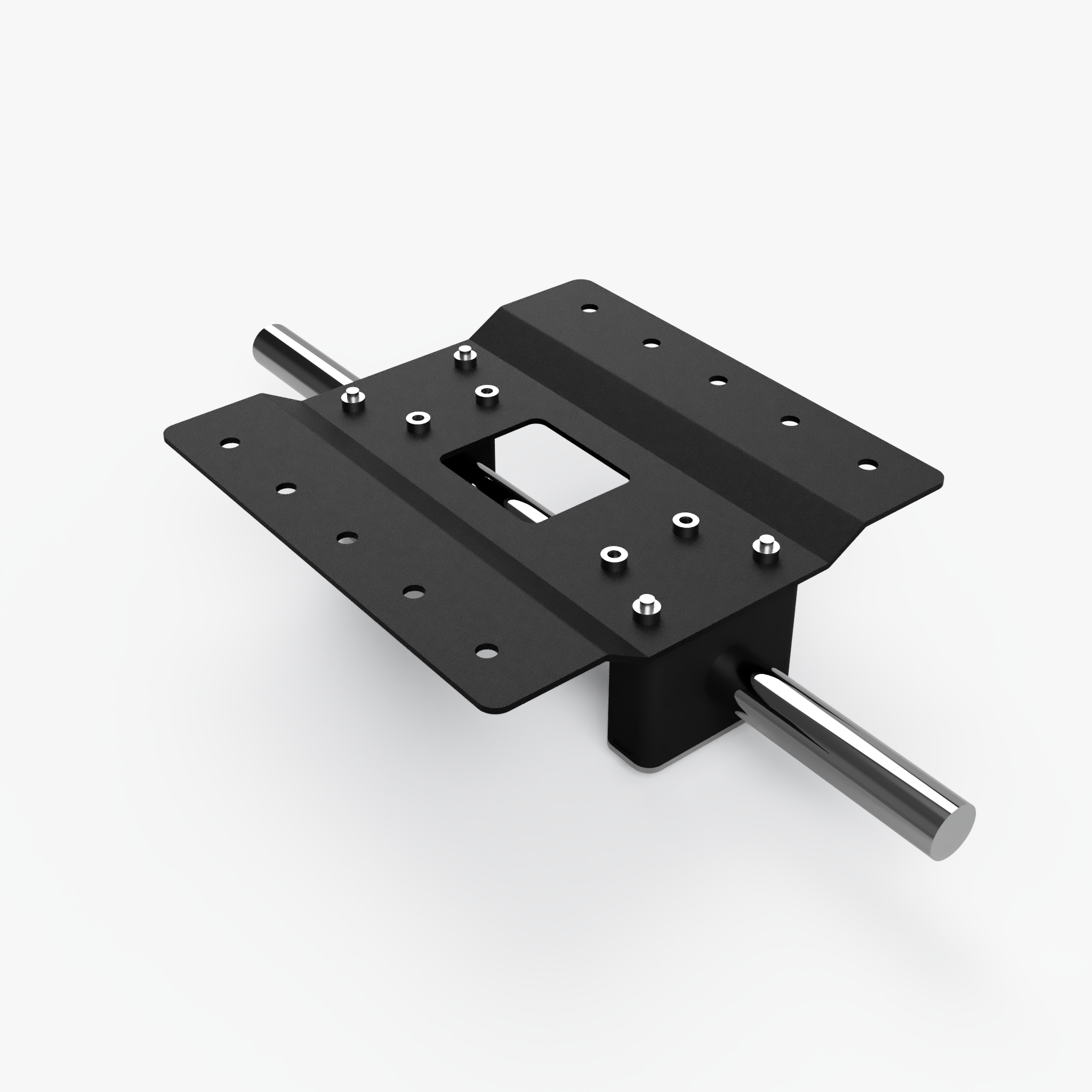 Pole clamp adapter plate with two pipe clamps fitted to a 25 mm chrome bar